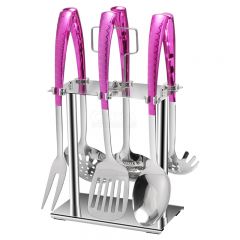 Pink 7-piece kitchenware Laser + paint factory wholesale stainless steel kitchenware spatula set kitchenware