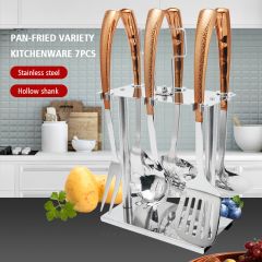Yellow 7-piece kitchenware Laser + paint factory wholesale stainless steel kitchenware spatula set kitchenware