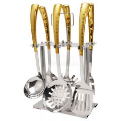 7PCS clean yellow kitchen laser + paint factory wholesale stainless steel kitchenware spatula set kitchenware