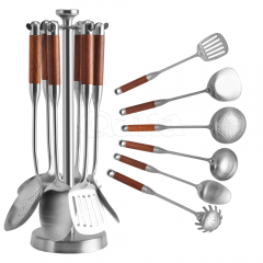 7PCS round head rosewood hollow  handle kitchen tools with  stand