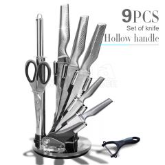 QANA Factory Wholesale OEM 9pcs meat knife kitchen knives set stainless steel chef knife with scissor potato peeler