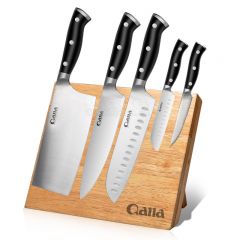 set of steel-tipped knives wooden knife holder 5 pcs