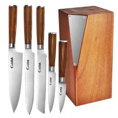 Wholesale Price Sharp Wooden Stainless Steel Santoku Chef Modern Knives Kitchen Knife Set