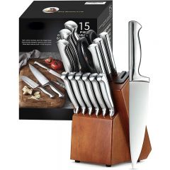 Knife Sets, German Stainless Steel Kitchen Knife Block Sets with Built-in Sharpener