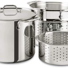 Stainless Steel Multicooker with Perforated Steel Insert and Steamer Basket