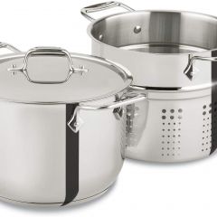 All-Clad E414S6 Stainless Steel Pasta Pot and Insert Cookware, 6-Quart, Silver