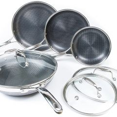 HexClad 7-Piece Hybrid Stainless Steel Cookware Set with Lids and Wok