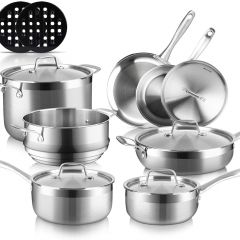 Duxtop Whole-Clad Tri-Ply Stainless Steel Induction Cookware Set, 14PC Kitchen Pots and Pans Set 