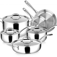 Duxtop Whole-Clad Tri-Ply Stainless Steel Induction Cookware Set, 10PC Kitchen Pots and Pans Set 