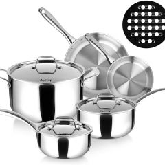 Duxtop Whole-Clad Tri-Ply Stainless Steel Induction Cookware Set, 9PC Kitchen Pots and Pans Set 