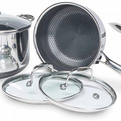 HexClad 6-Piece Hybrid Cookware Set - 2, 3, and 8 Qt Pot Set with 3 Glass Lids,