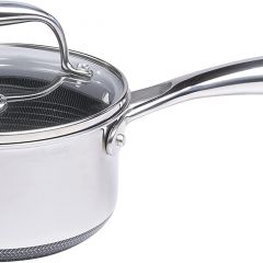 HexClad 1 Quart Hybrid Pot with Glass Lid Non Stick Saucepan, Easy to Clean Pots for Kitchen Cooking