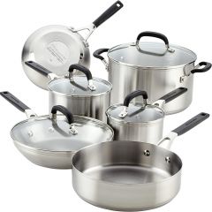 KitchenAid Stainless Steel Cookware Pots and Pans Set, 10 Piece, Brushed Silver 