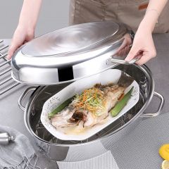 QANA Factory Wholesale OEM 17 inch Steam pot with Roasting Pan Rack for steamed fish non stick kitchen cooking pot