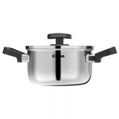 Straight stockpot with plastic handle and glass lid