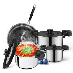 Qana 11 Pcs Set of Extra Thick Stainless Steel Household Micro Stew Pot Nonstick Wide Side Low Pressure Cooker Pan Wholesale