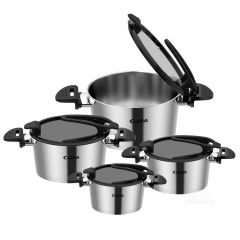 Qana 9pcs Set of Extra Thick Stainless Steel Household Micro Stew Pot Nonstick Wide Side Low Pressure Cooker Pan Wholesale