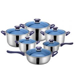 12-piece roll rimmed pot with blue glass lid