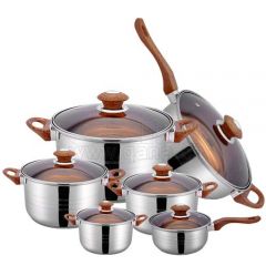 12-piece roll rimmed pot with brown glass lid