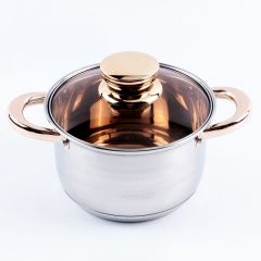 Stainless Steel Stockpot Set with Glass Lid Dishwasher Safe for Home Kitchen 1.7L