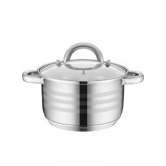 Stainless Steel Cooking Pot with Glass Lid and Induction Pot Dishwasher Safe 1.7L