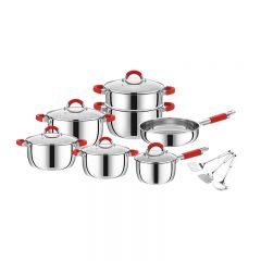 15Pcs Stainless Steel Kitchen Cookware Set with Silicone Handles Kitchenware Pots Pans Set