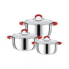 6Pcs Stainless Steel Cookware Set with Silicone Handle Sustainable Glass Pots
