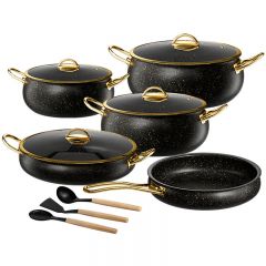 12Pcs Pot Set With Lid Frying Pan Soup Pot and Silicone Spoon Wholesale Luxury Non-Stick Pan Kitchenware