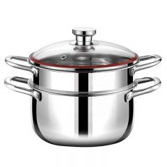 Large Capacity No Coating Stainless Steel Soup Pot with Steamer and Glass Lid Non-Stick High-Temperature Casserole