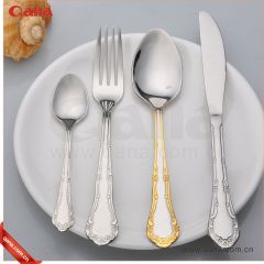cutlery set with wooden case mirror polish golden satin tableware knife tea spoon and dessert fork