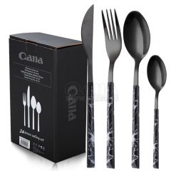 QANA Factory Wholesale OEM 24 pcs cutlery with ceramic handle cheese knife fork and spoon stainless flatware sets dinnerware