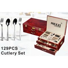 129PCS cutlery set with the wooden case pack stainless steel flatware tableware knife and fork spoon