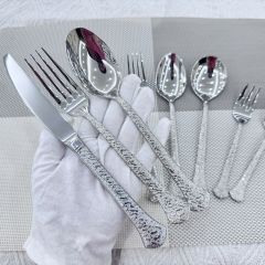 304 stainless steel French knife, fork and spoon vintage rock plate relief Western tableware set medieval pasta fork dessert spoon fork