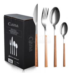 24pcs Plastic wood-grain colored tableware