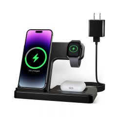 15W Fast Charging Station Phone Holder Foldable 3 in 1 Wireless Charger Phone Stand for Apple - iPhone 16 15 14 Pro Max 13 12 11