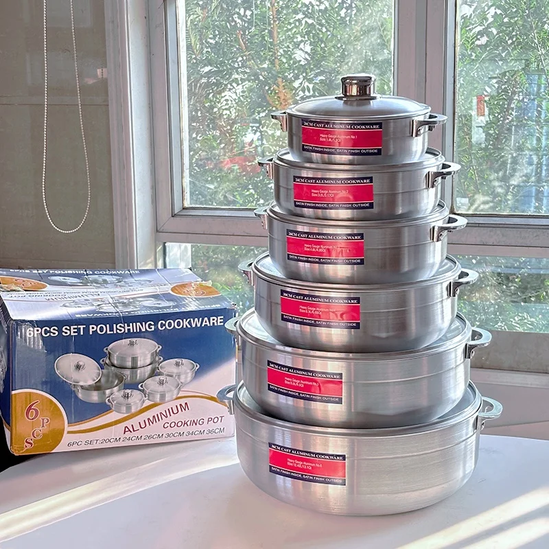 High Quality Classic Aluminum Pot Sets 12pcs Cheap Price Die Cast Casserole Forged Big Kitchen Frying Pan Soup Pot Set