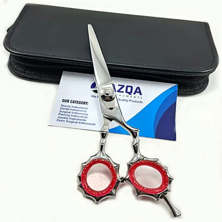 Stainless Steel Professional Hair Cutting Scissors With Red Silicon Rings Decorative Handle For Barber Salon Hair Trimming