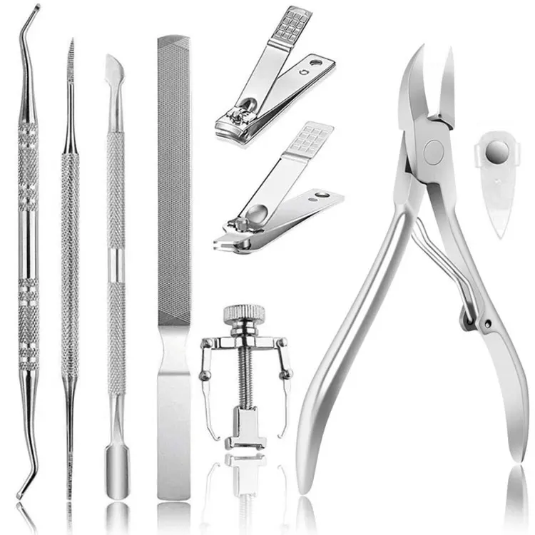 Stainless Steel 9 Pcs Ingrown Toenail Tool Kit For Professional Pedicure Foot Care And Nail Grooming