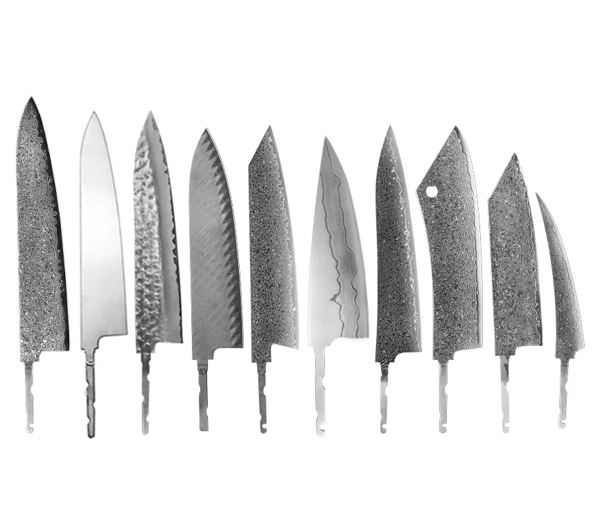 Amber High Carbon Steel Blank Blades Damascus Blade Knife Set Vg10 Damascus Kitchen Knife Blank Set Blanks