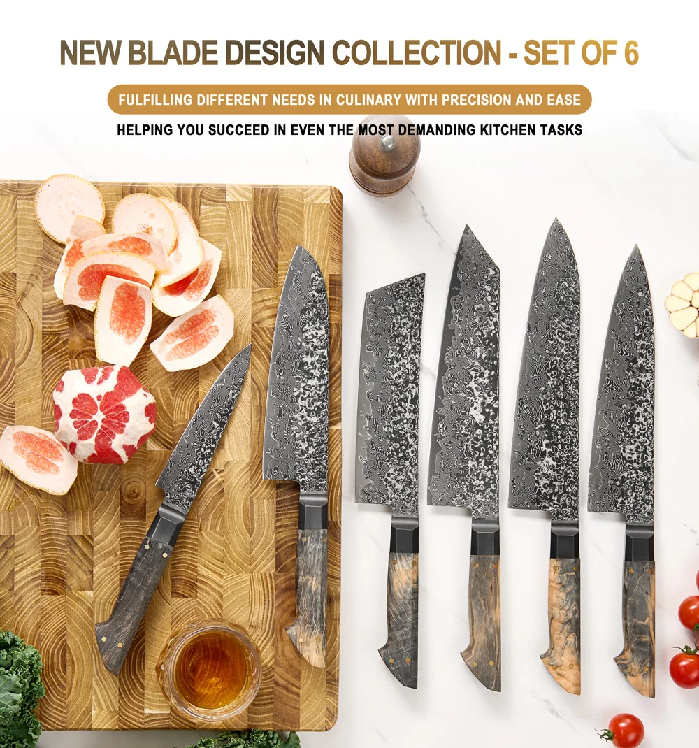 Premium 67 Layers Vg10 Damascus Steel Kitchen Knife Set Chef Knives Sets Santoku Nakiri Knife Set Of Solidified Wood Handle