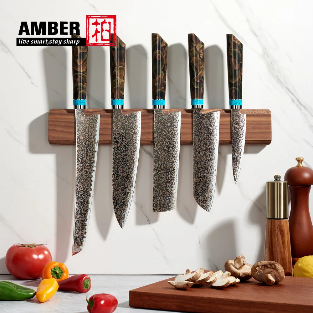 Custom Professional Kitchen Knives Set Chefs Kitchen Knife 37 Layers Copper Damascus Steel Japanese Knife Set