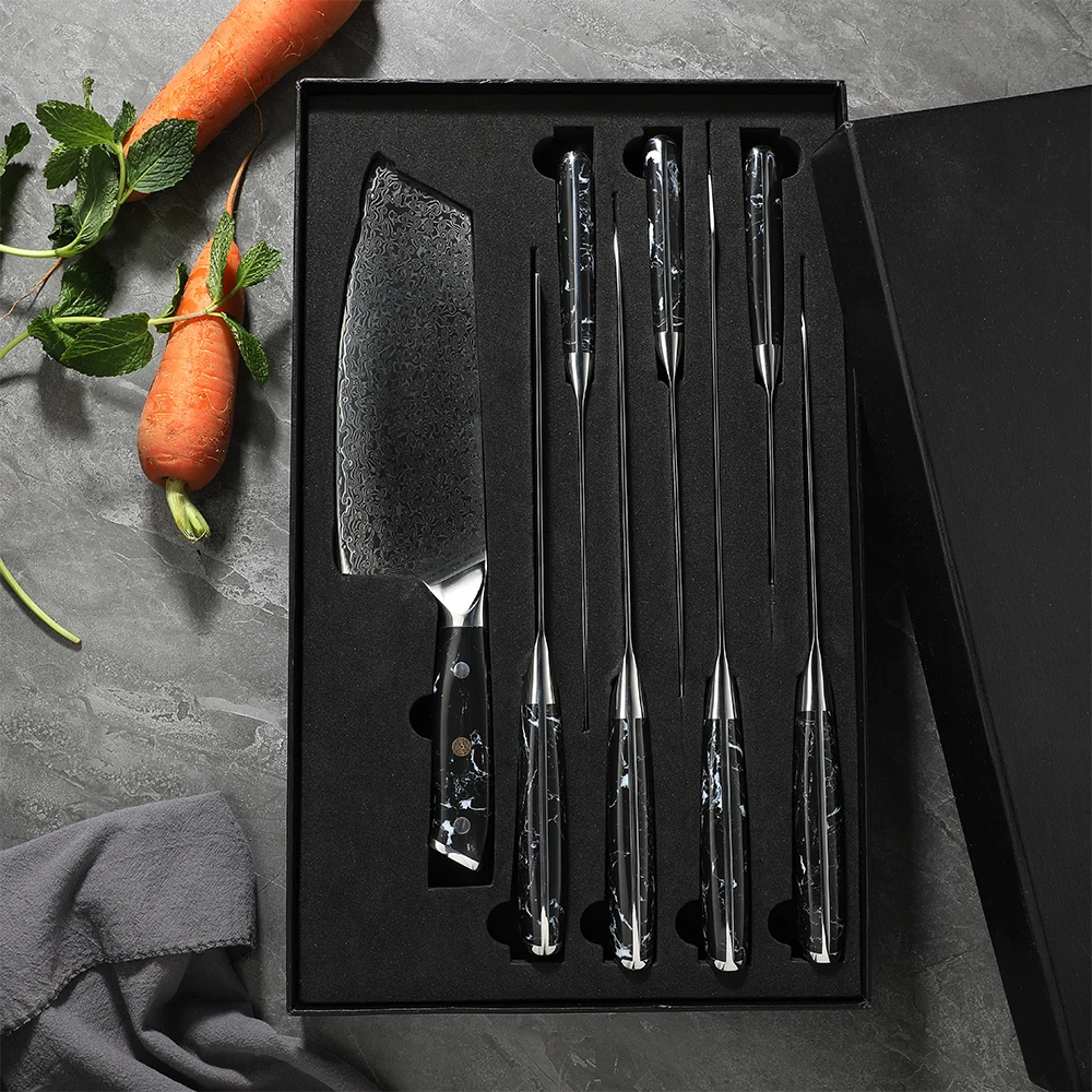 Hot Seller Amber 67layers Vg10 Damascus Steel Kitchen Knife Set Chef Knife Set Set In Giftbox