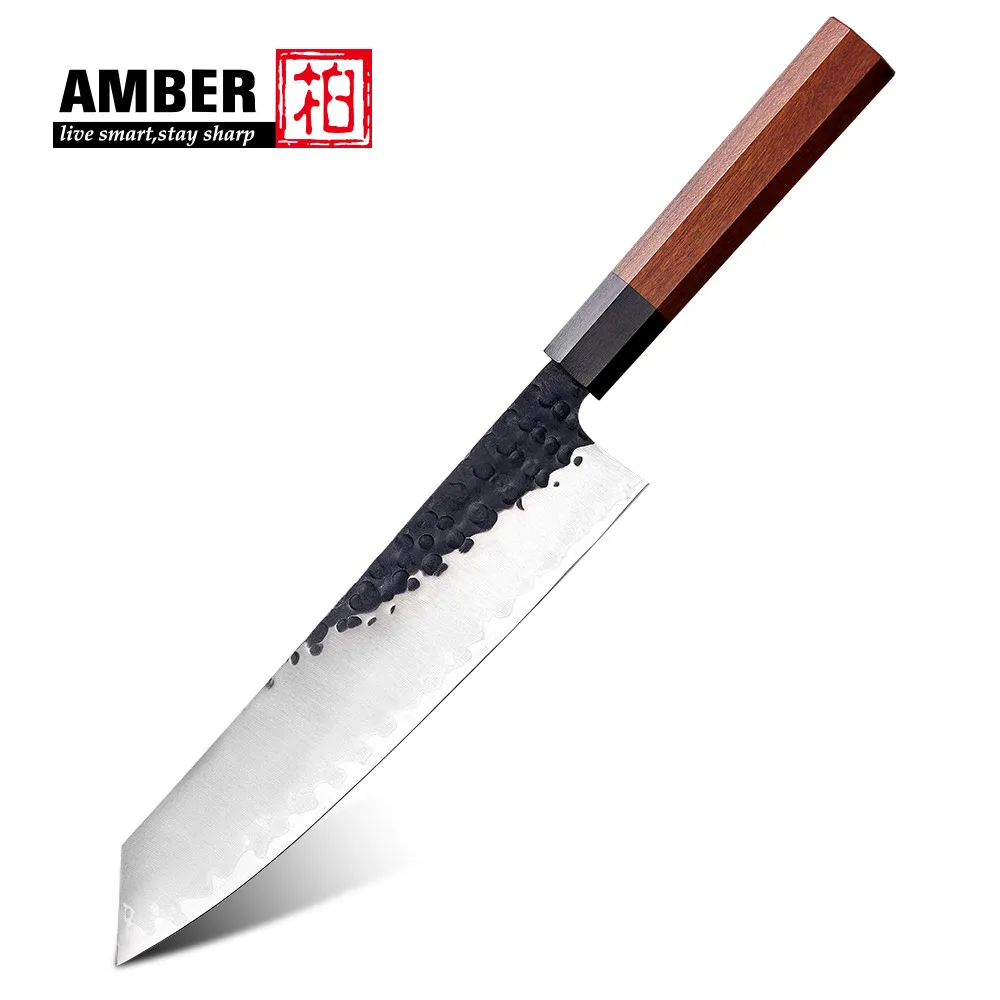 Amber 9 Inch Japanese Chef Knife Vg10 Sanmai Steel Carbon Steel Handmade Forged Blade Wooden Handle