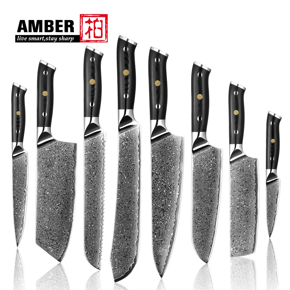 8pcs Best Seller Kitchen Knife Set 67layers Vg10 Damascus Steel Knife Set Chef Knife Set With G10 Handle