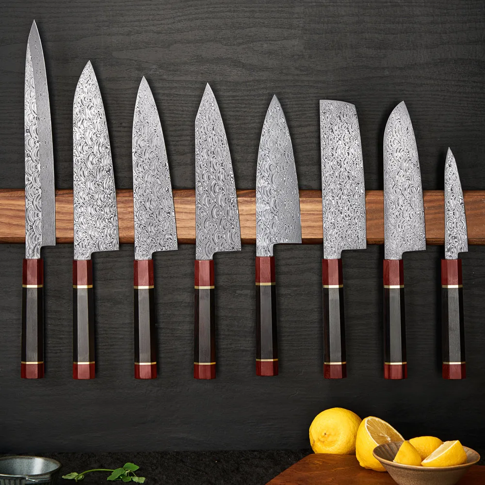 Damascus Steel Knife Set 110 Layers Japanese Sharp Kitchen Chef Knives With Wood Handle Custom Logo Pack
