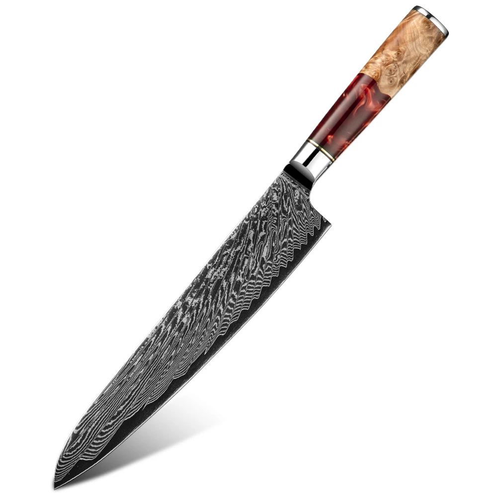 Amber Vg10 Slicing Knives 67 Layers Real Damascus Steel Resin Wood Sharp Kitchen Chef Knife