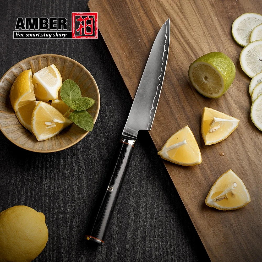 Amber Custom Vg10 Composite High Carbon Steel Kitchen Carving Utility Paring Knife For Fruit