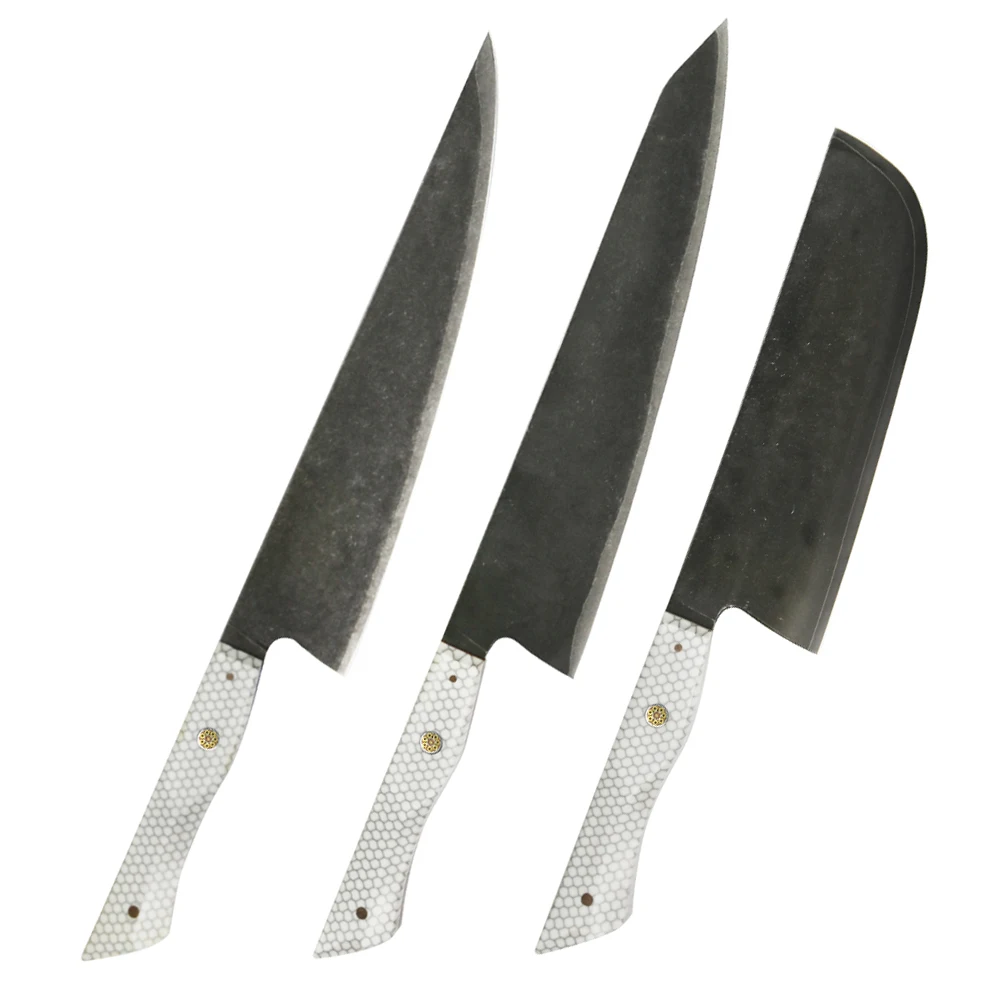 Yangjaing Amber 10cr15mov Stainless Steel 7 Layer Steel 3 Pcs Kitchen Knives Set With Full Tang With Resin Handle