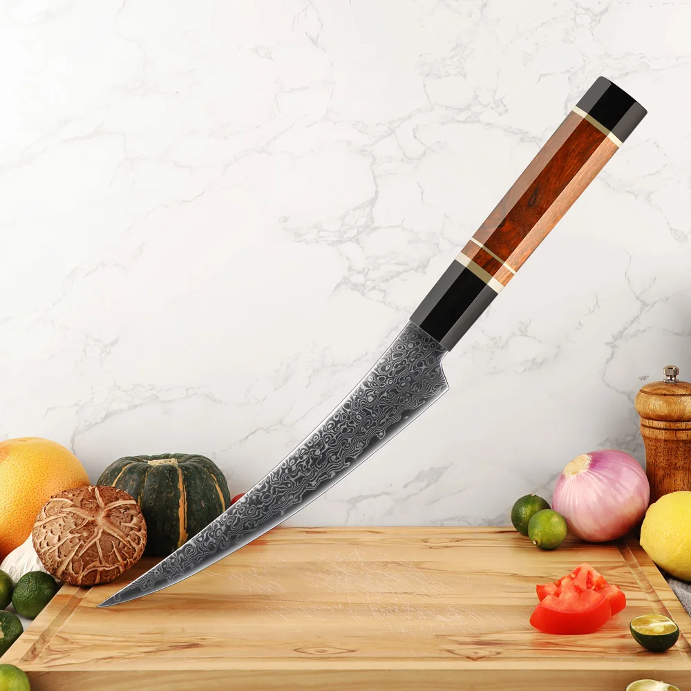 Amber 67 Layer Damascus Steel 6 Inch Bone Cutting Fillet Fish Knives Professional Boning Knife Sharp Slicing Knife Meat Cooking
