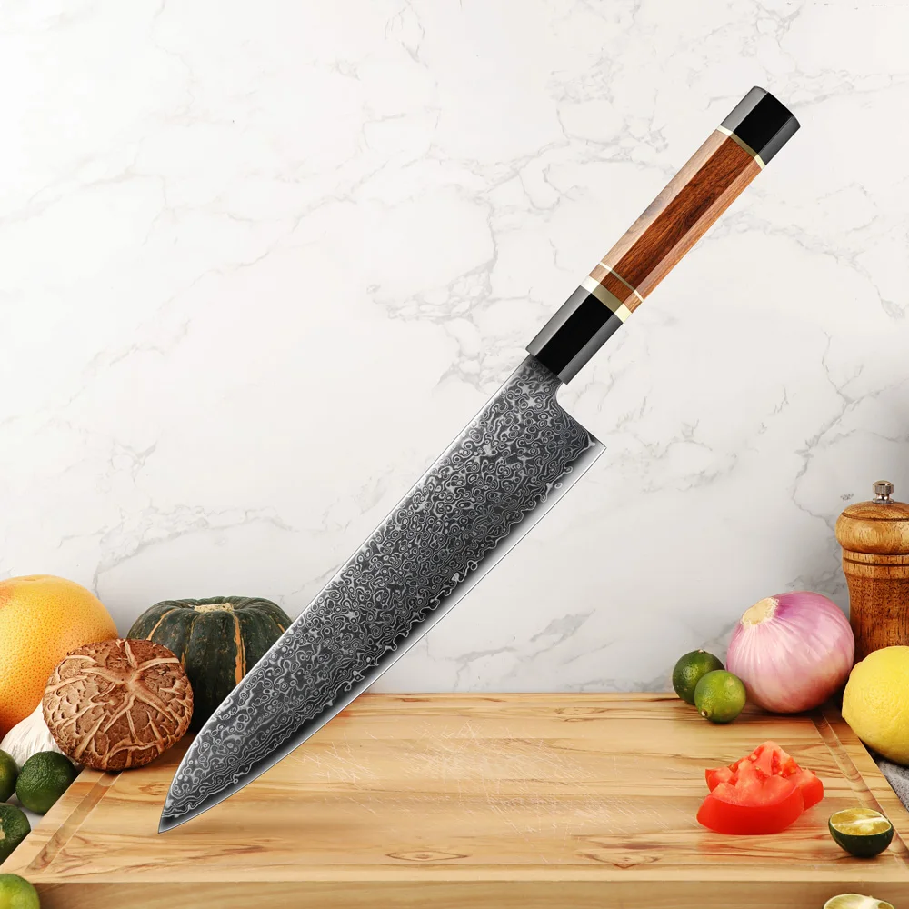 Amber Luxury 9inch Gyuto Chef Knife 67 Layers Damascus Steel Vg10 Core Japanese Kitchen Knives For Cutting Meat Vegetables